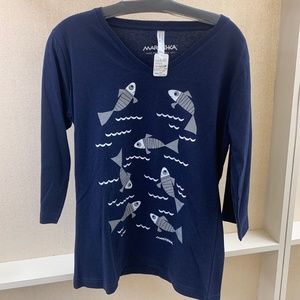 3/4 sleeve fish waves t shirt